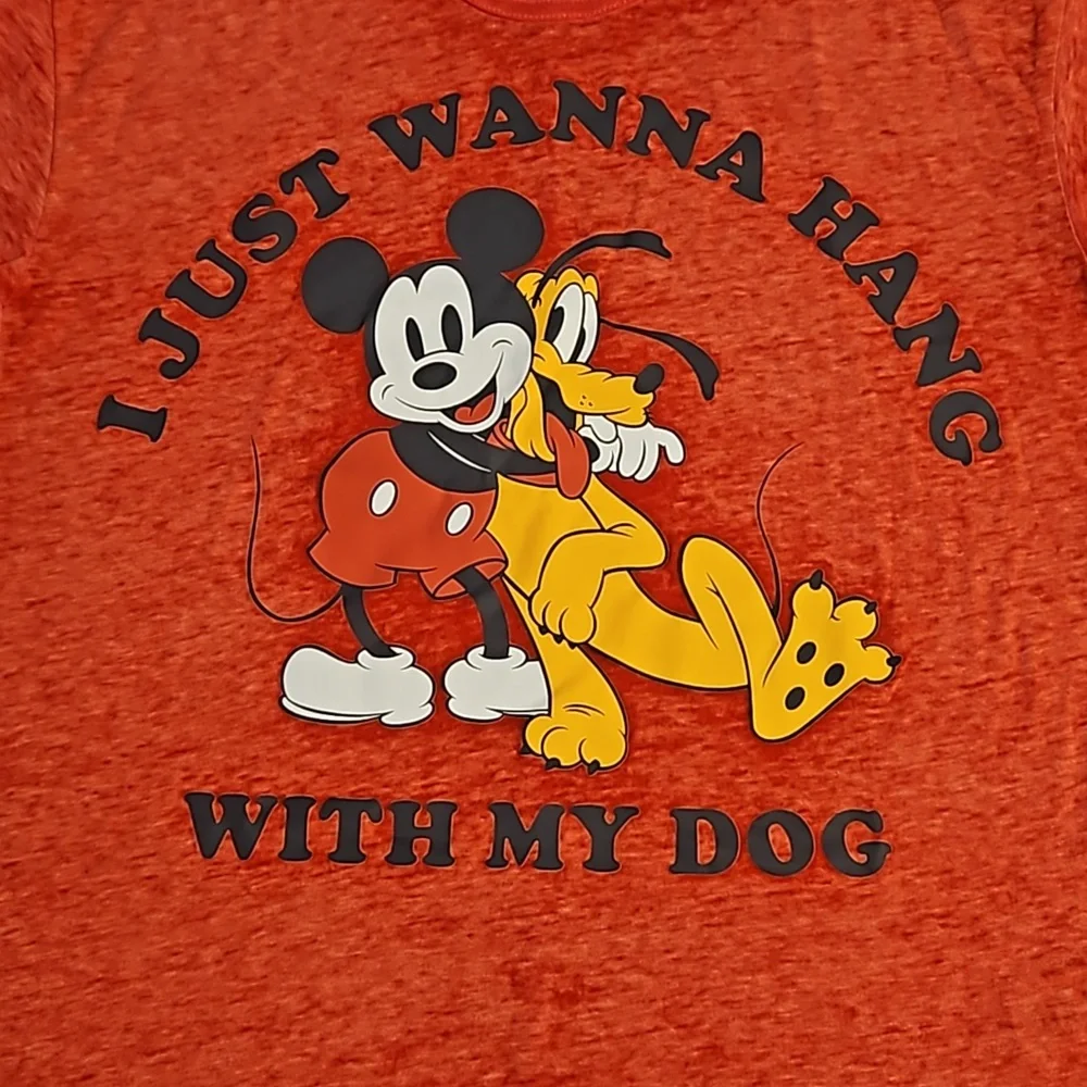 MICKEY AND FRIENDS 'I just wanna hang with my dog' Pluto Mickey graphic tee XS - Picture 2 of 6